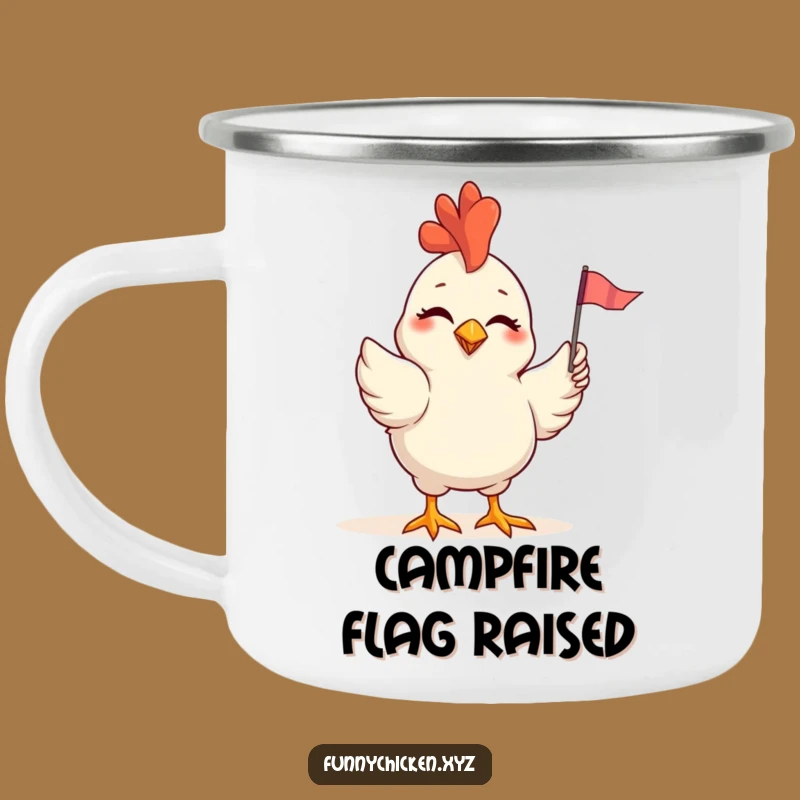 Funny Winking Chicken Flag Camping Mug, Cheerful Adventure, Outdoor Gift