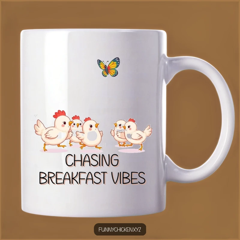 Funny Kawaii Chicken Butterfly Chase Mug - Playful Fun Gift