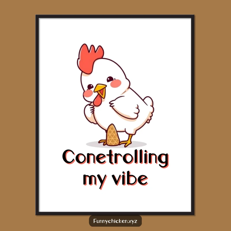 Funny Chicken Cone Digital Art, Hilarious Balancing Printable, Comical Gift