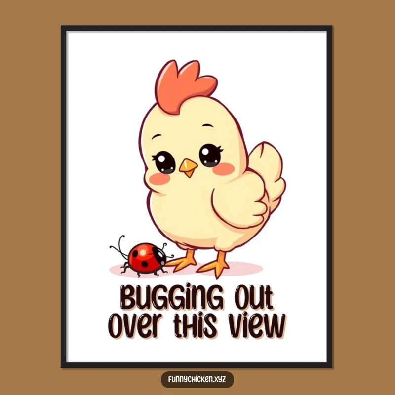 Free Printable Kawaii Chicken Wall Art - Curious Ladybug Observation Downloadable Art