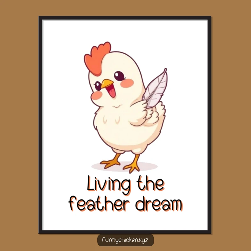 Free Printable Wall Art: Funny Chicken Pecking Feather, Humorous Downloadable Decor