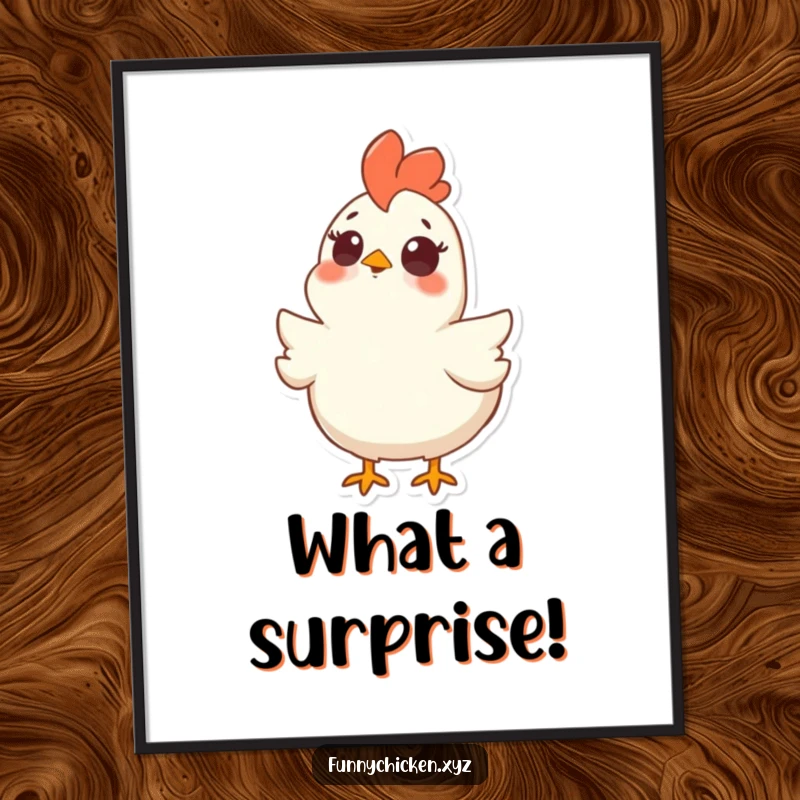 Funny Free Printable Wall Art: A chicken with a comically surprised expression, staring intently upwards.