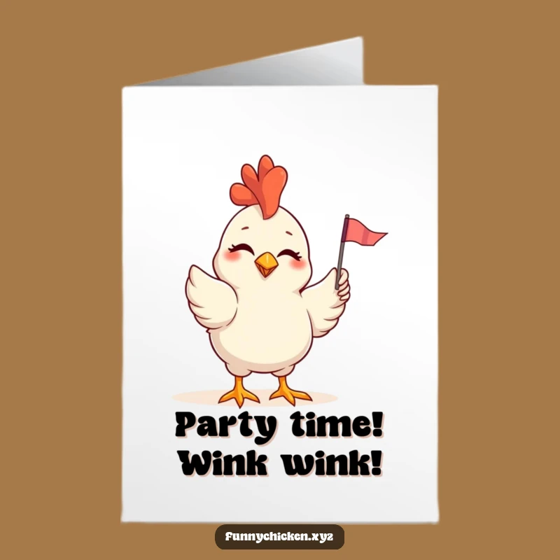 Free Printable Birthday Card: Winking Chicken with Flag, Downloadable Cheerful Greeting