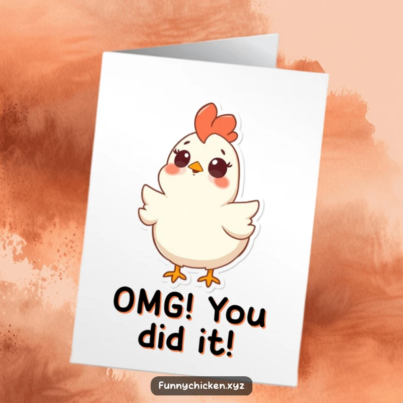 Funny Free Printable Congratulations Card: A chicken with a shocked expression, eyes fixed upwards.