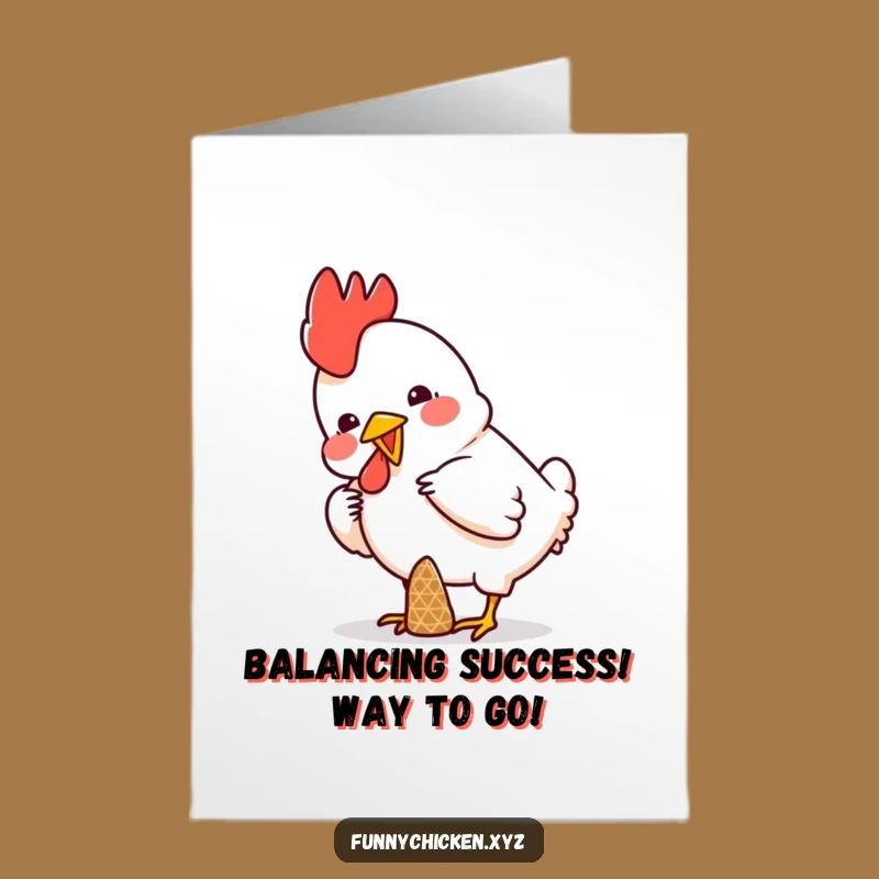 Free Printable Congratulations Card: Wacky Chicken Cone Balance, Instant Downloadable Cheers