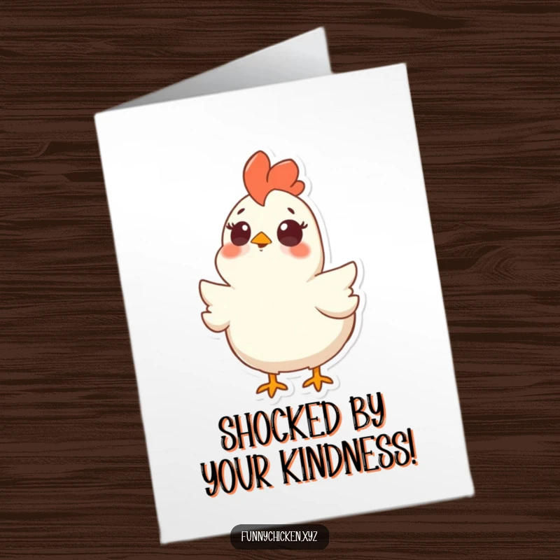 Funny Free Printable Thank You Card: A chicken with a surprised, upward-gazing expression.