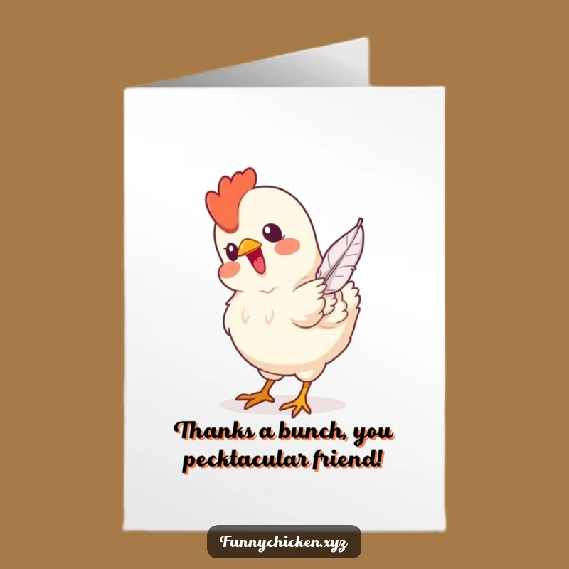 Free Printable Thank You Card: Humorous Chicken Pecking Feather, Downloadable Gratitude