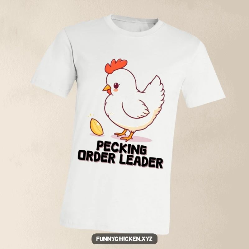 Funny chicken silhouette pecking playfully at a sparkling seed on a comfortable graphic t-shirt, great for humorous gifting.