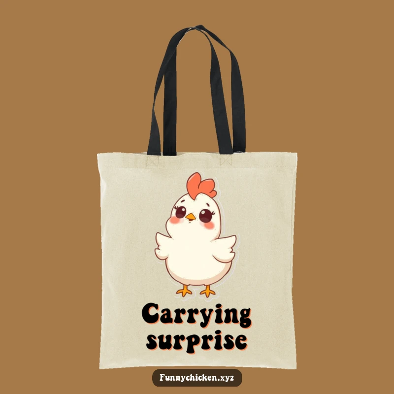 Funny Surprised Chicken Tote Bag, Shocked Expression, Practical Comical Gift